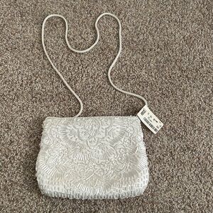 Elegant White Beaded Clutch “Beautiful”
